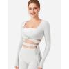 imageYEOREO Wrap Long Sleeve Cropped Top for Women Workout Pilates Ballet Tie Shirt for Dance Yoga Active BlousesWhite