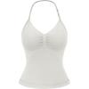 imageYEOREO SoftHue Impact Longline Strappy Top Womens Halter Workout Tank Tops Backless Gym Longline with Adjustable StrapFeather Rice