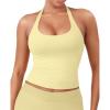 imageYEOREO SoftHue Womens Impact Halter Tank Top Longline Backless Scoop Neck Builtin Bra Sports Workout Gym Crop TopCreamy Yellow