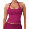 imageYEOREO SoftHue Womens Impact Halter Tank Top Longline Backless Scoop Neck Builtin Bra Sports Workout Gym Crop TopRaspberry Red