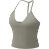 imageYEOREO Womens Impact Halter Tank Top Strappy Padded Halter Open Back Deep V Neck Builtin Bra Workout Gym Crop TopsGray Green