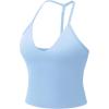 imageYEOREO Womens Impact Halter Tank Top Strappy Padded Halter Open Back Deep V Neck Builtin Bra Workout Gym Crop TopsSky Bule