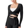 imageYEOREO Wrap Long Sleeve Cropped Top for Women Workout Pilates Ballet Tie Shirt for Dance Yoga Active BlousesBlack