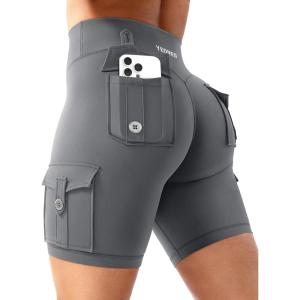 imageYEOREO CoreFlex Women Workout Biker Shorts with Cargo Pockets Hidden Scrunch High Waisted 8 Inseam Gym ShortsLava Grey