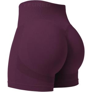 imageYEOREO Professional Women Workout Shorts 36 Scrunch Shorts Seamless High Waisted Contour Gym Yoga Biker ShortsBlack Cherry