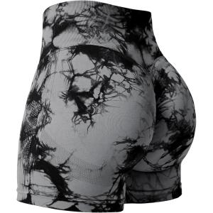 imageYEOREO Professional Women Workout Shorts 36 Scrunch Shorts Seamless High Waisted Contour Gym Yoga Biker ShortsBlack Tie Dye