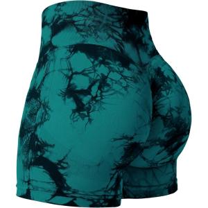 imageYEOREO Professional Women Workout Shorts 36 Scrunch Shorts Seamless High Waisted Contour Gym Yoga Biker ShortsBlue Green Tie Dye