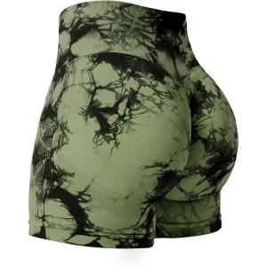 imageYEOREO Professional Women Workout Shorts 36 Scrunch Shorts Seamless High Waisted Contour Gym Yoga Biker ShortsGreen Tie Dye