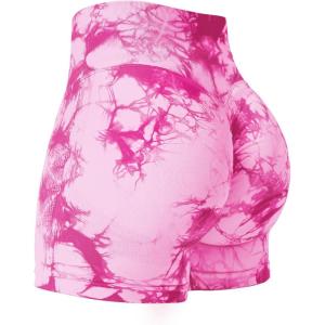 imageYEOREO Professional Women Workout Shorts 36 Scrunch Shorts Seamless High Waisted Contour Gym Yoga Biker ShortsTie Dye Pink