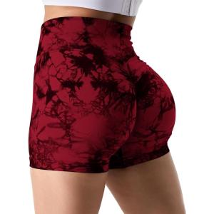 imageYEOREO Professional Women Workout Shorts 36 Scrunch Shorts Seamless High Waisted Contour Gym Yoga Biker ShortsTie Dye Red