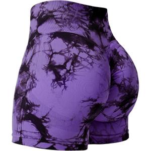 imageYEOREO Professional Women Workout Shorts 36 Scrunch Shorts Seamless High Waisted Contour Gym Yoga Biker ShortsViolet Tie Dye