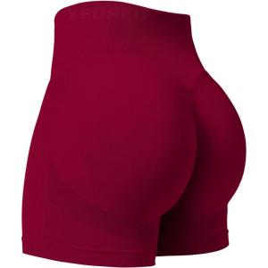 imageYEOREO Professional Women Workout Shorts 36 Scrunch Shorts Seamless High Waisted Contour Gym Yoga Biker ShortsWine Red