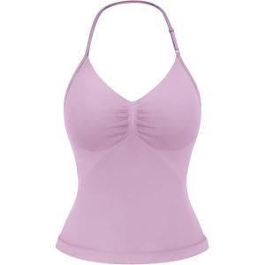 imageYEOREO SoftHue Impact Longline Strappy Top Womens Halter Workout Tank Tops Backless Gym Longline with Adjustable StrapPink Purple