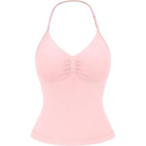 imageYEOREO SoftHue Impact Longline Strappy Top Womens Halter Workout Tank Tops Backless Gym Longline with Adjustable StrapPink Rose