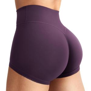imageYEOREO Womens Biker Shorts 25 No Front Seam Elysina High Waist Hidden Scrunch Workout Gym Yoga Running ShortsBlack Berry Purple
