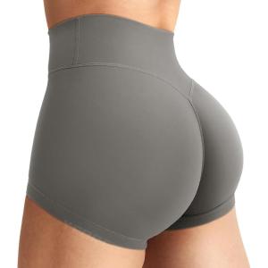 imageYEOREO Womens Biker Shorts 25 No Front Seam Elysina High Waist Hidden Scrunch Workout Gym Yoga Running ShortsDark Gray
