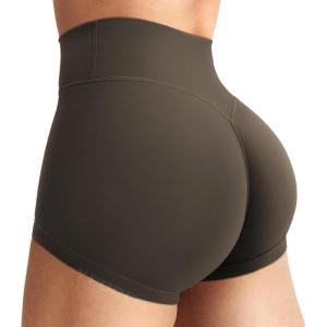 imageYEOREO Womens Biker Shorts 25 No Front Seam Elysina High Waist Hidden Scrunch Workout Gym Yoga Running ShortsDeep Brown