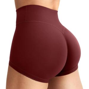 imageYEOREO Womens Biker Shorts 25 No Front Seam Elysina High Waist Hidden Scrunch Workout Gym Yoga Running ShortsDeep Red