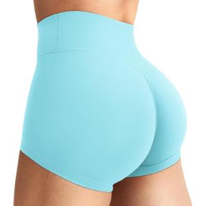 imageYEOREO Womens Biker Shorts 25 No Front Seam Elysina High Waist Hidden Scrunch Workout Gym Yoga Running ShortsLight Blue