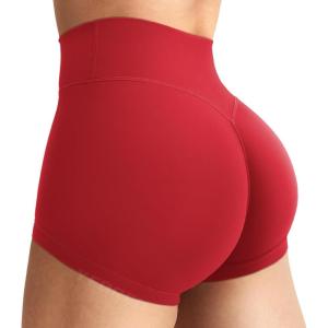 imageYEOREO Womens Biker Shorts 25 No Front Seam Elysina High Waist Hidden Scrunch Workout Gym Yoga Running ShortsRed