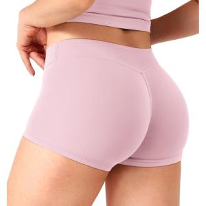 imageYEOREO Womens Low Rise Biker Shorts 25 No Front Seam Zahida Workout Volleyball Gym Yoga Booty ShortsLotus Root Pink