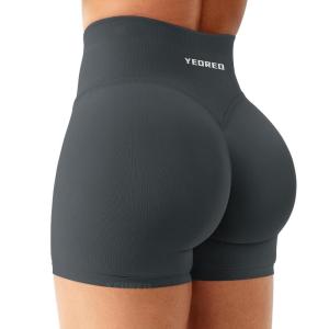 imageYEOREO Workout Shorts Womens Butt Lifting 45 Seamless Hidden Scrunch High Waist Gym Tummy Control Christiy Biker ShortsAsphalt Ash