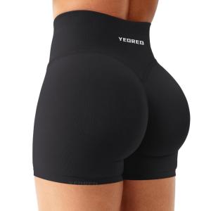 imageYEOREO Workout Shorts Womens Butt Lifting 45 Seamless Hidden Scrunch High Waist Gym Tummy Control Christiy Biker ShortsBlack
