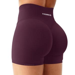imageYEOREO Workout Shorts Womens Butt Lifting 45 Seamless Hidden Scrunch High Waist Gym Tummy Control Christiy Biker ShortsBlack Cherry