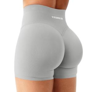 imageYEOREO Workout Shorts Womens Butt Lifting 45 Seamless Hidden Scrunch High Waist Gym Tummy Control Christiy Biker ShortsLight Gray