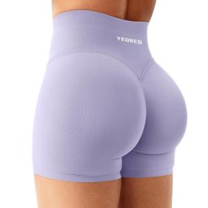 imageYEOREO Workout Shorts Womens Butt Lifting 45 Seamless Hidden Scrunch High Waist Gym Tummy Control Christiy Biker ShortsLight Purple