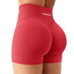 imageYEOREO Workout Shorts Womens Butt Lifting 45 Seamless Hidden Scrunch High Waist Gym Tummy Control Christiy Biker ShortsTomato Red