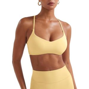 imageYEOREO Y Back Sports Bras for Women Padded Racerback Bra Paisely Light Impact Adjustable Straps Gym Workout TopsMilk Yellow