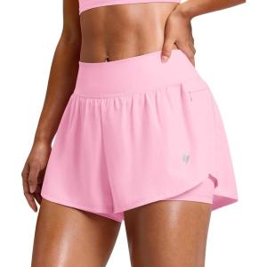 imageYEOREO Running Shorts for Women 2 in 1 High Waisted Quick Dry 4 Hafsany Workout Gym Shorts with Zip PocketCherry Blossom