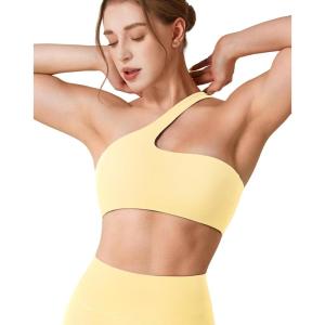 imageYEOREO Womens One Shoulder Sports Bras Workout Padded Yoga Tops One Strap Low Impact Asymmetrical Petite Claranie Crop TankMilk Yellow