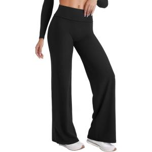imageYEOREO VitaWeave Straight Leg Leggings Women Fold Over Wide Leg Pants 315 Eddiy Casual Gym Workout SweatpantsBlack