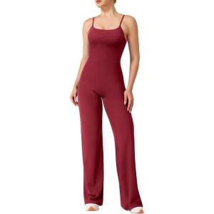 imageYEOREO VitaWeave Jumpsuits for Women Wide Leg Sleeveless Adjustable Strap Romper Square Neck Yoga Workout BodyconAnchor Red