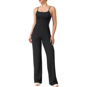 imageYEOREO VitaWeave Jumpsuits for Women Wide Leg Sleeveless Adjustable Strap Romper Square Neck Yoga Workout BodyconBlack
