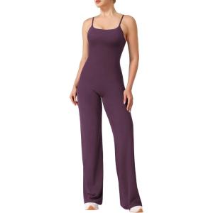 imageYEOREO VitaWeave Jumpsuits for Women Wide Leg Sleeveless Adjustable Strap Romper Square Neck Yoga Workout BodyconBlack Berry Purple