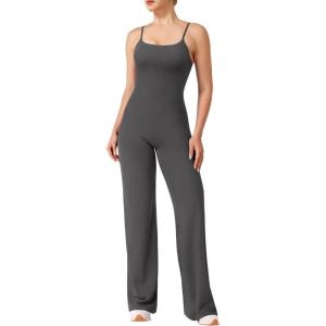 imageYEOREO VitaWeave Jumpsuits for Women Wide Leg Sleeveless Adjustable Strap Romper Square Neck Yoga Workout BodyconDark Gray