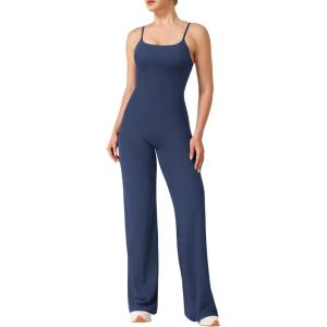 imageYEOREO VitaWeave Jumpsuits for Women Wide Leg Sleeveless Adjustable Strap Romper Square Neck Yoga Workout BodyconNavy Blue