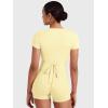 imageYEOREO Women Pilates Wrap Top Short Sleeve Tie Ballet Shirt Denaiy Y2k Deep V Neck Yoga Workout TopsPale Yellow