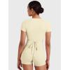 imageYEOREO Women Pilates Wrap Top Short Sleeve Tie Ballet Shirt Denaiy Y2k Deep V Neck Yoga Workout TopsVanilla