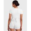 imageYEOREO Women Pilates Wrap Top Short Sleeve Tie Ballet Shirt Denaiy Y2k Deep V Neck Yoga Workout TopsWhite