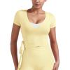 imageYEOREO Women Pilates Wrap Top Short Sleeve Tie Ballet Shirt Denaiy Y2k Deep V Neck Yoga Workout TopsPale Yellow