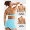 imageYEOREO Women Sports Bra Jocelyna Sliding Back Straps Twist Front Criss Cross Light Support Strappy Padd Workout BraletteLight Blue