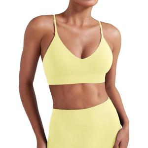 imageYEOREO Sports Bras for Women V Neck Adjustable Thin Straps Padded Workout Yoga Top Basic Wireless CamisoleMilk Yellow