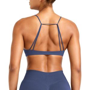 imageYEOREO Women Sports Bra Jocelyna Sliding Back Straps Twist Front Criss Cross Light Support Strappy Padd Workout BraletteBlue Gray
