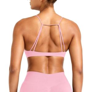 imageYEOREO Women Sports Bra Jocelyna Sliding Back Straps Twist Front Criss Cross Light Support Strappy Padd Workout BralettePink