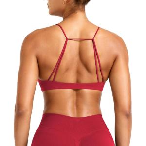 imageYEOREO Women Sports Bra Jocelyna Sliding Back Straps Twist Front Criss Cross Light Support Strappy Padd Workout BraletteRed
