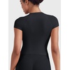 image:imageYEOREO Ease Women Workout Tops Slim Fitted Crewneck Short Sleeve Shirts Casual Stretchy Running Gym Yoga Crop TopBlack